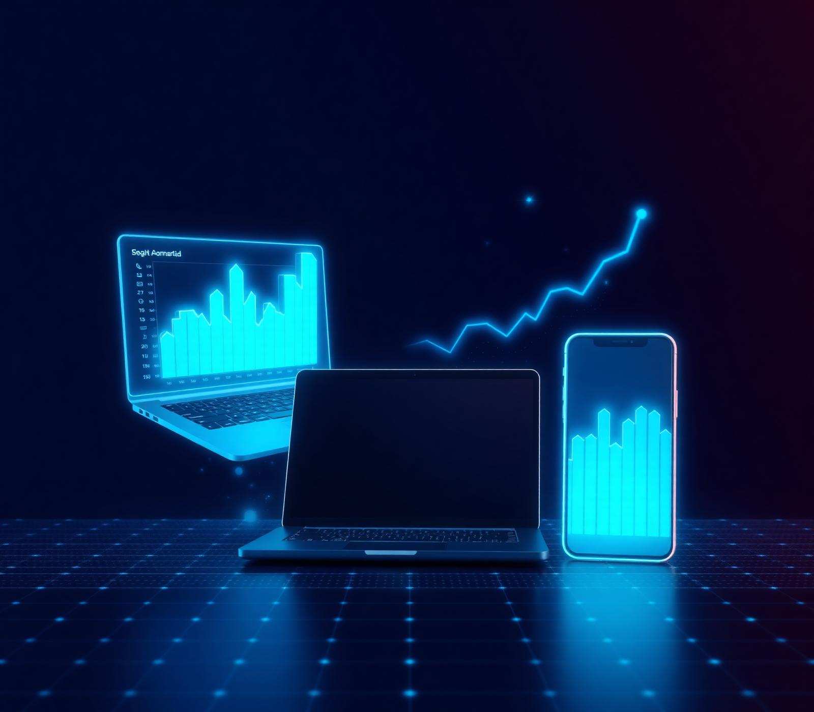Devices showing analytics growth for a local business